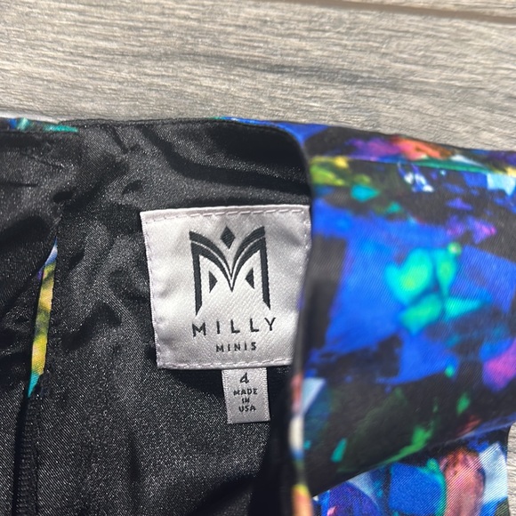 • MILLY MINIS • Little Girl Jewel Print Dropwaist Party Dress Blue / Black 4 - Picture 3 of 4